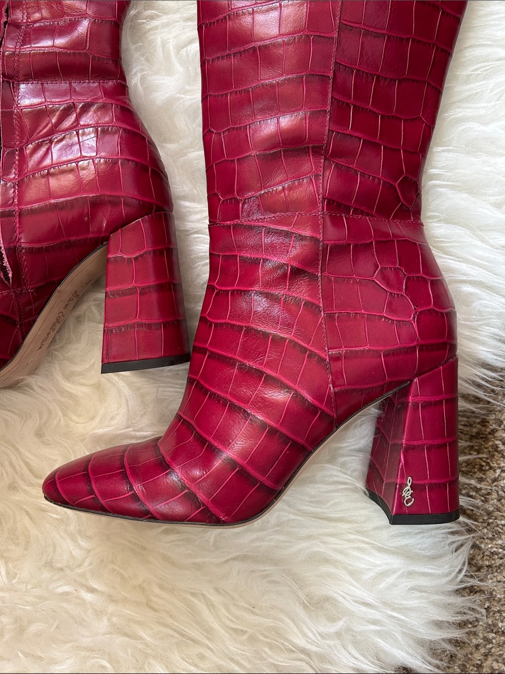 SAM EDELMAN • GORGEOUS Red Croc-Embossed Knee High Heeled Boots Boots - Picture 2 of 16